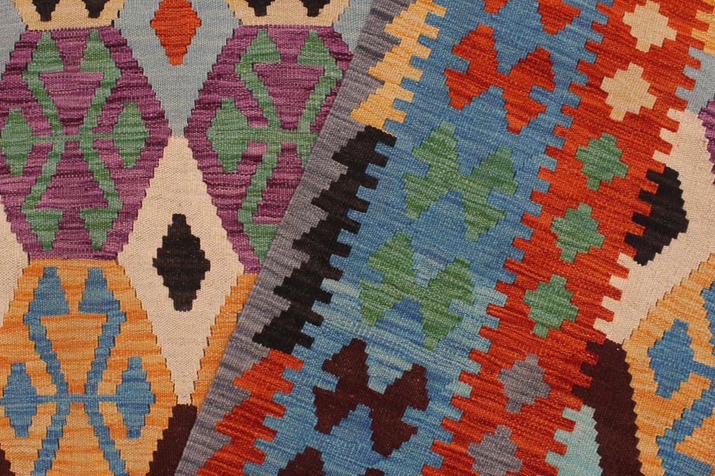 Flat Weave Kilim, Antique, Navaho, Vintage, Handmade, Geometric Kilim Rust Blue Hand-Woven Rectangle 100% Wool Area Rug 8 x 11