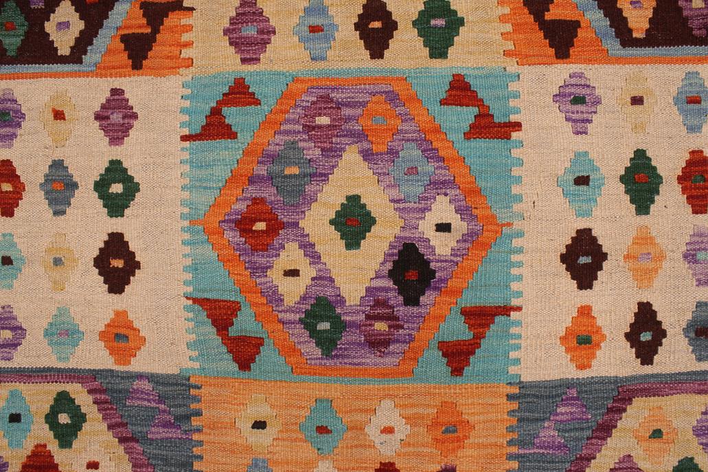 Flat Weave Kilim, Antique, Navaho, Vintage, Handmade, Geometric Kilim Blue Brown Hand-Woven Rectangle 100% Wool Area Rug 9 x 11