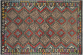 handmade Geometric Kilim Charcoal Green Hand-Woven RECTANGLE 100% WOOL area rug 7 x 10