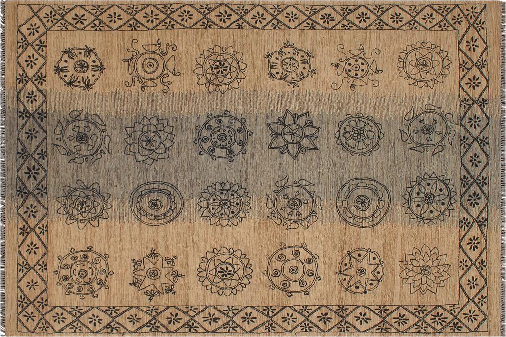 Flat Weave Kilim, Antique, Navaho, Vintage, Handmade, Modern Kilim Beige Black Hand-Woven Rectangle 100% Wool Area Rug 6 x 8