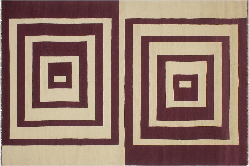 Flat Weave Kilim, Antique, Navaho, Vintage, Handmade, Modern Kilim Beige Purple Hand-Woven Rectangle 100% Wool Area Rug 6 x 10
