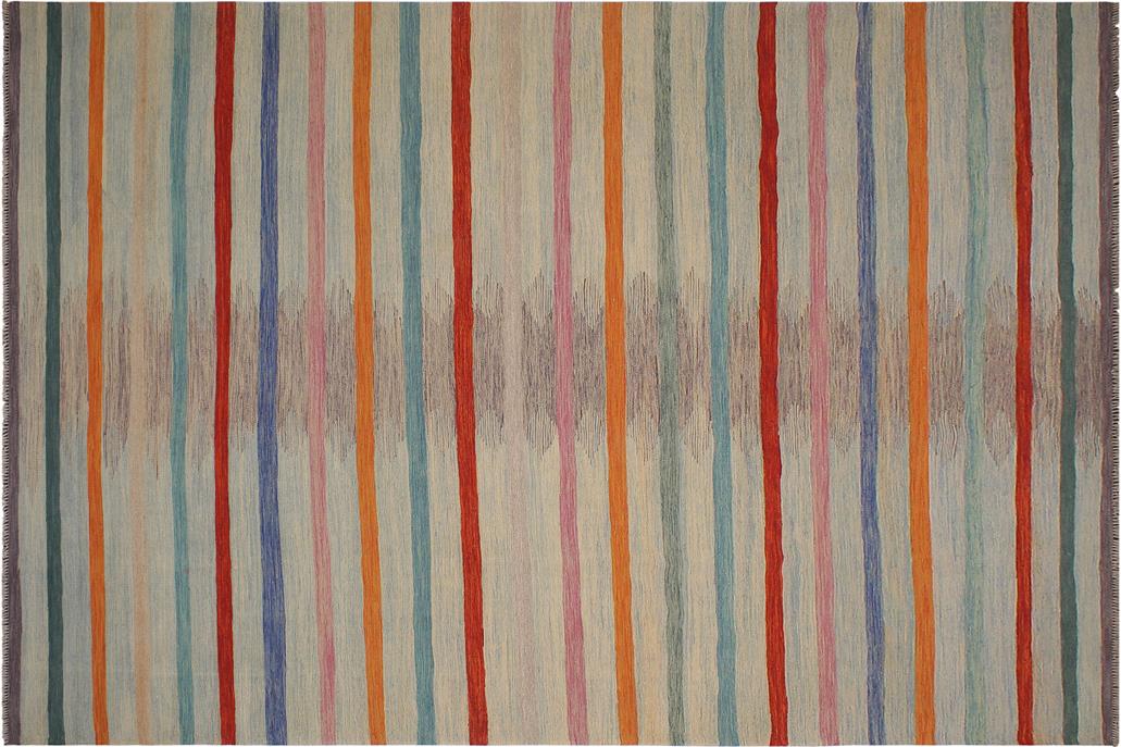 Flat Weave Kilim, Antique, Navaho, Vintage, Handmade, Modern Kilim Blue Rust Hand-Woven Rectangle 100% Wool Area Rug 9 x 12