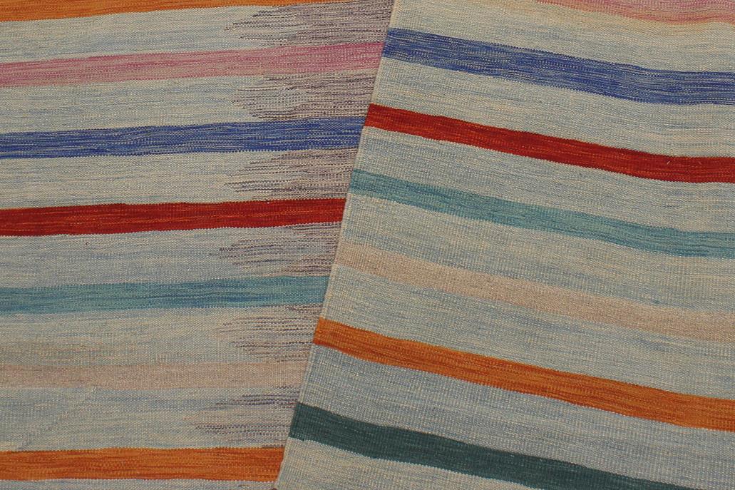 Flat Weave Kilim, Antique, Navaho, Vintage, Handmade, Modern Kilim Blue Rust Hand-Woven Rectangle 100% Wool Area Rug 9 x 12