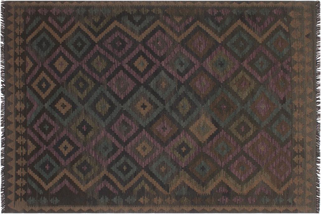 Flat Weave Kilim, Antique, Navaho, Vintage, Handmade, Geometric Kilim Black Brown Hand-Woven Rectangle 100% Wool Area Rug 5 x 6