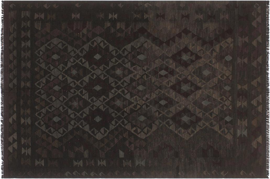 Flat Weave Kilim, Antique, Navaho, Vintage, Handmade, Geometric Kilim Black Gray Hand-Woven Rectangle 100% Wool Area Rug 5 x 8