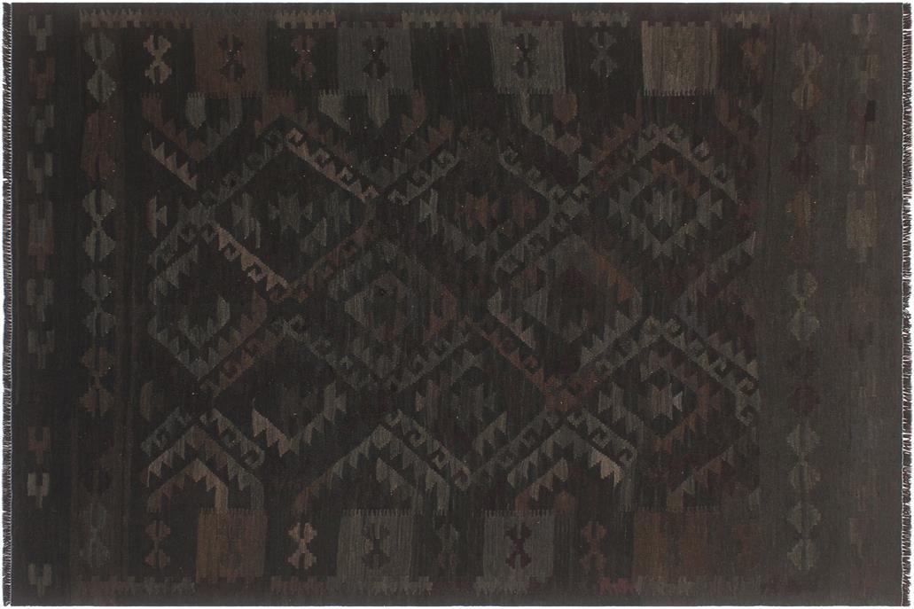 Flat Weave Kilim, Antique, Navaho, Vintage, Handmade, Geometric Kilim Black Blue Hand-Woven Rectangle 100% Wool Area Rug 5 x 8