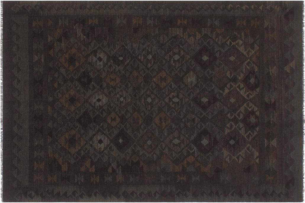 Flat Weave Kilim, Antique, Navaho, Vintage, Handmade, Geometric Kilim Charcoal Blue Hand-Woven Rectangle 100% Wool Area Rug 6 x 7
