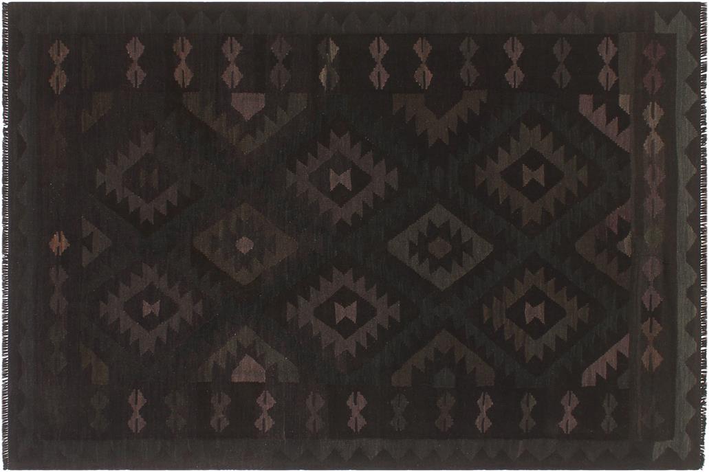 Flat Weave Kilim, Antique, Navaho, Vintage, Handmade, Geometric Kilim Black Blue Hand-Woven Rectangle 100% Wool Area Rug 5 x 7