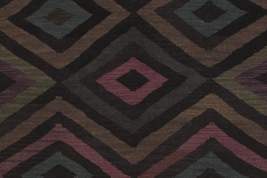 Flat Weave Kilim, Antique, Navaho, Vintage, Handmade, Geometric Kilim Black Blue Hand-Woven Rectangle 100% Wool Area Rug 5 x 8