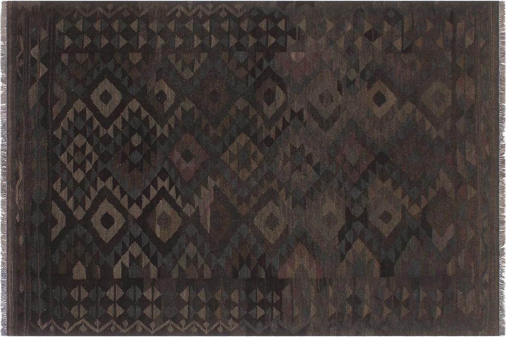 Flat Weave Kilim, Antique, Navaho, Vintage, Handmade, Geometric Kilim Black Brown Hand-Woven Rectangle 100% Wool Area Rug 6 x 8