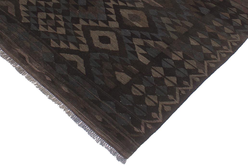 Flat Weave Kilim, Antique, Navaho, Vintage, Handmade, Geometric Kilim Black Brown Hand-Woven Rectangle 100% Wool Area Rug 6 x 8