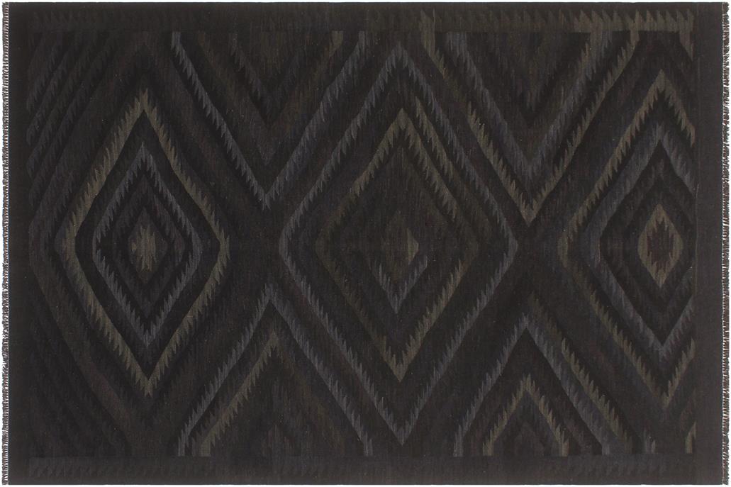 Flat Weave Kilim, Antique, Navaho, Vintage, Handmade, Geometric Kilim Black Blue Hand-Woven Rectangle 100% Wool Area Rug 6 x 8
