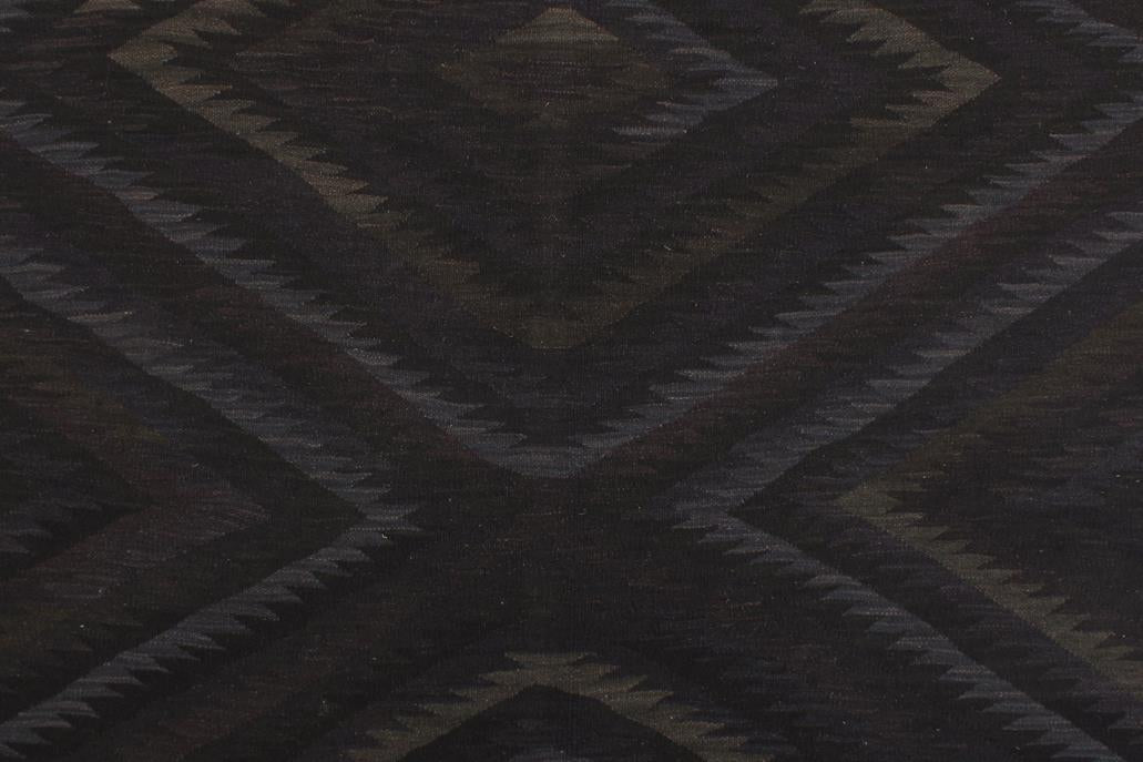 Flat Weave Kilim, Antique, Navaho, Vintage, Handmade, Geometric Kilim Black Blue Hand-Woven Rectangle 100% Wool Area Rug 6 x 8