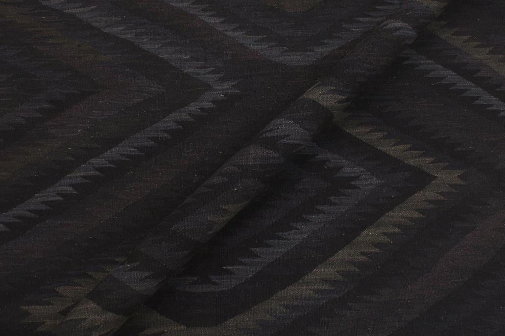 Flat Weave Kilim, Antique, Navaho, Vintage, Handmade, Geometric Kilim Black Blue Hand-Woven Rectangle 100% Wool Area Rug 6 x 8