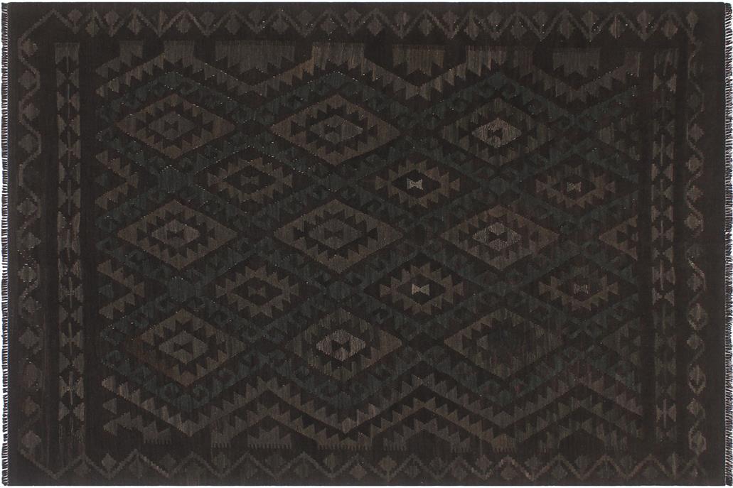 Flat Weave Kilim, Antique, Navaho, Vintage, Handmade, Geometric Kilim Black Green Hand-Woven Rectangle 100% Wool Area Rug 6 x 7
