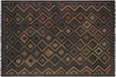 handmade Modern Kilim Black Blue Hand-Woven RECTANGLE 100% WOOL area rug 6 x 10