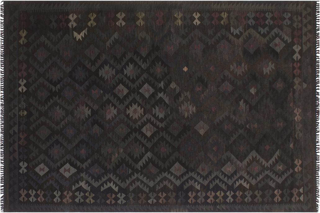 Flat Weave Kilim, Antique, Navaho, Vintage, Handmade, Geometric Kilim Black Blue Hand-Woven Rectangle 100% Wool Area Rug 6 x 10