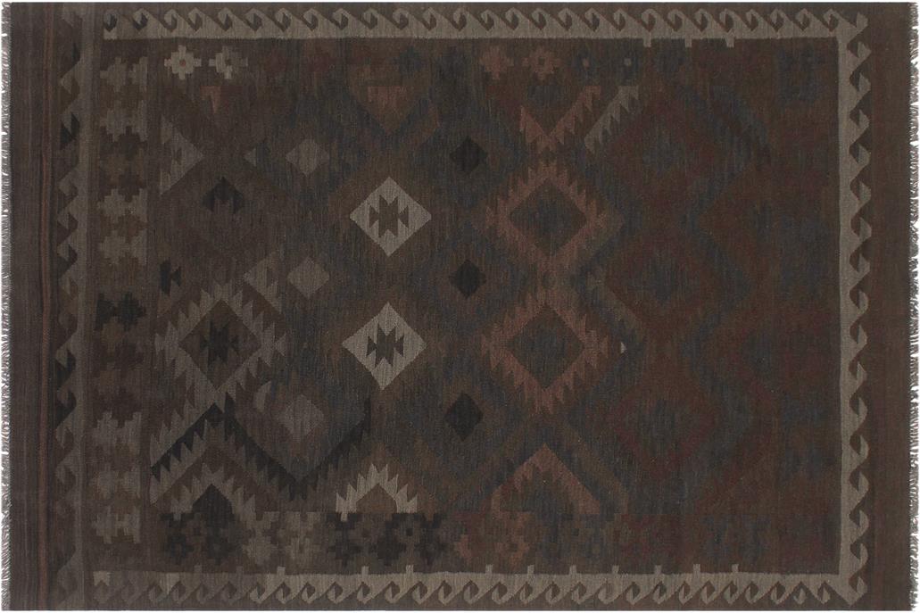 Flat Weave Kilim, Antique, Navaho, Vintage, Handmade, Geometric Kilim Brown Blue Hand-Woven Rectangle 100% Wool Area Rug 6 x 10