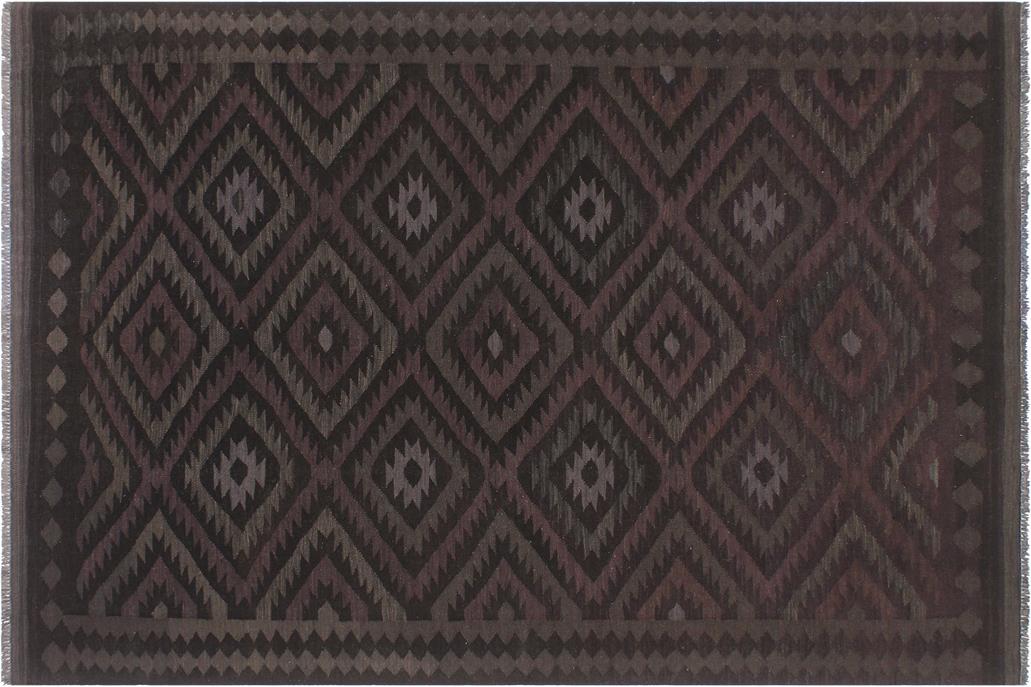Flat Weave Kilim, Antique, Navaho, Vintage, Handmade, Geometric Kilim Black Blue Hand-Woven Rectangle 100% Wool Area Rug 6 x 8