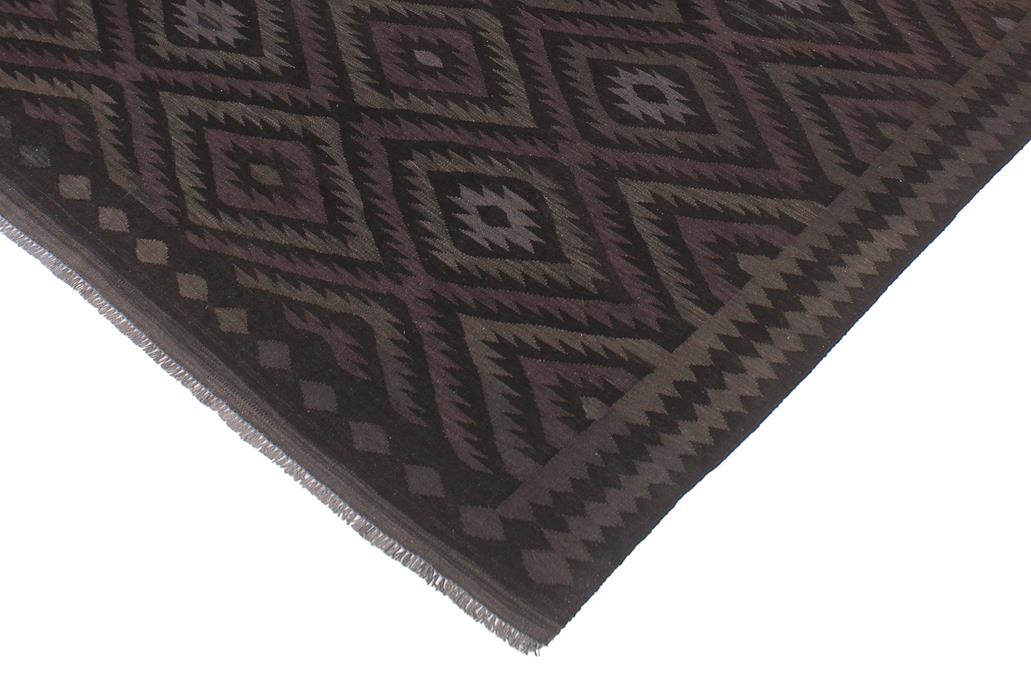 Flat Weave Kilim, Antique, Navaho, Vintage, Handmade, Geometric Kilim Black Blue Hand-Woven Rectangle 100% Wool Area Rug 6 x 8