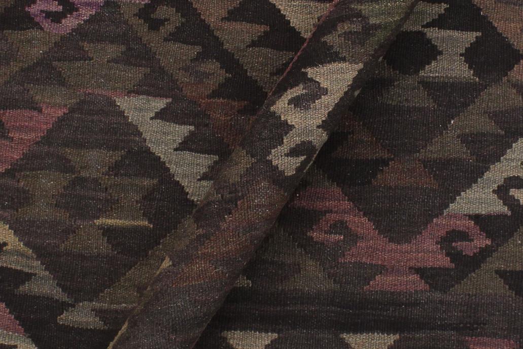 Flat Weave Kilim, Antique, Navaho, Vintage, Handmade, Geometric Kilim Black Brown Hand-Woven Rectangle 100% Wool Area Rug 5 x 8