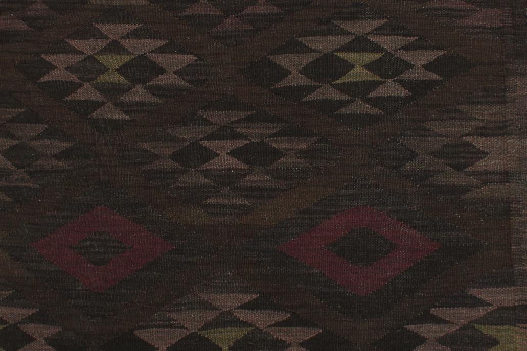 Flat Weave Kilim, Antique, Navaho, Vintage, Handmade, Geometric Kilim Charcoal Brown Hand-Woven Rectangle 100% Wool Area Rug 6 x 8