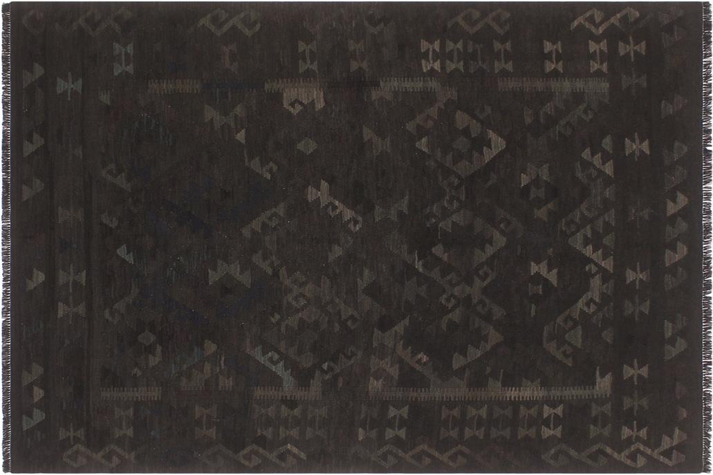 Flat Weave Kilim, Antique, Navaho, Vintage, Handmade, Geometric Kilim Black Blue Hand-Woven Rectangle 100% Wool Area Rug 6 x 8