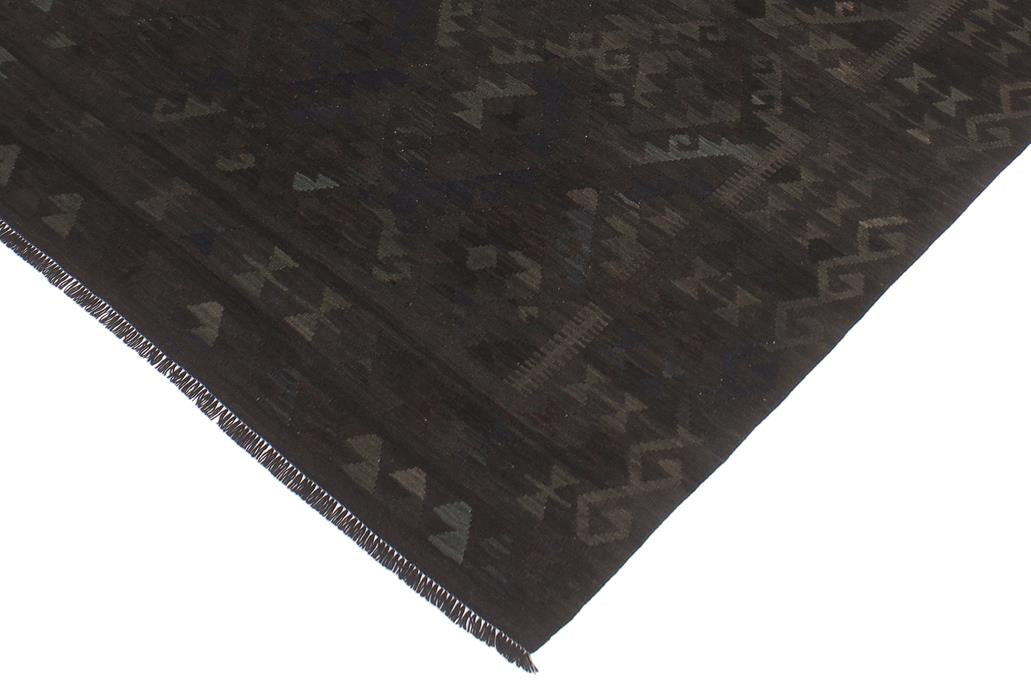 Flat Weave Kilim, Antique, Navaho, Vintage, Handmade, Geometric Kilim Black Blue Hand-Woven Rectangle 100% Wool Area Rug 6 x 8