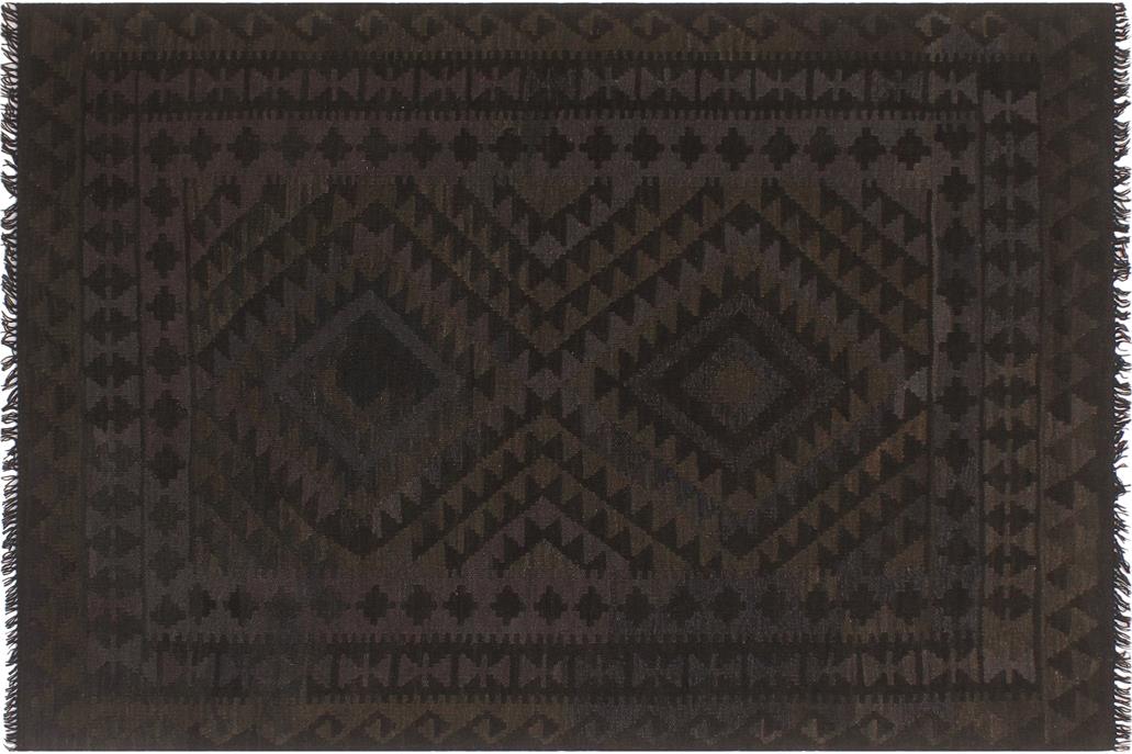 Flat Weave Kilim, Antique, Navaho, Vintage, Handmade, Geometric Kilim Black Blue Hand-Woven Rectangle 100% Wool Area Rug 5 x 6