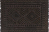 handmade Modern Kilim Black Blue Hand-Woven RECTANGLE 100% WOOL area rug 5x6