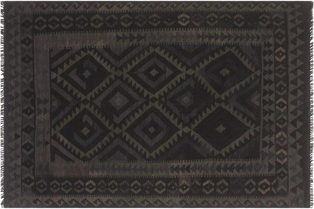 Flat Weave Kilim, Antique, Navaho, Vintage, Handmade, Geometric Kilim Black Blue Hand-Woven Rectangle 100% Wool Area Rug 5 x 6