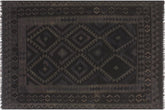 handmade Modern Kilim Black Blue Hand-Woven RECTANGLE 100% WOOL area rug 5x6