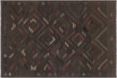 handmade Modern Kilim Brown Blue Hand-Woven RECTANGLE 100% WOOL area rug 6 x 8