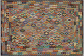 handmade Geometric Kilim Rust Brown Hand-Woven RECTANGLE 100% WOOL area rug 10 x 13