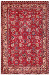 Traditional handmade Persian vintage distressed Red Beige Hand Knotted RECTANGLE 100% WOOL area rug 10X13