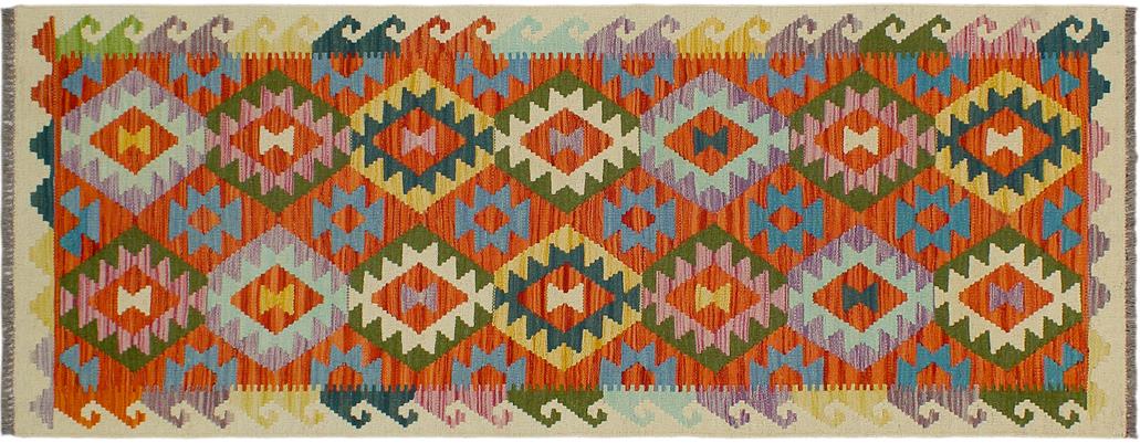 Flat Weave Kilim, Antique, Navaho, Vintage, Handmade, Geometric Kilim Rust Beige Hand-Woven Runner 100% Wool Area Rug 3 x 6