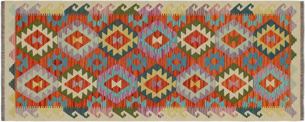 Flat Weave Kilim, Antique, Navaho, Vintage, Handmade, Geometric Kilim Rust Beige Hand-Woven Runner 100% Wool Area Rug 3 x 6