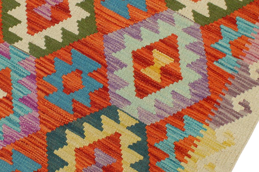 Flat Weave Kilim, Antique, Navaho, Vintage, Handmade, Geometric Kilim Rust Beige Hand-Woven Runner 100% Wool Area Rug 3 x 6