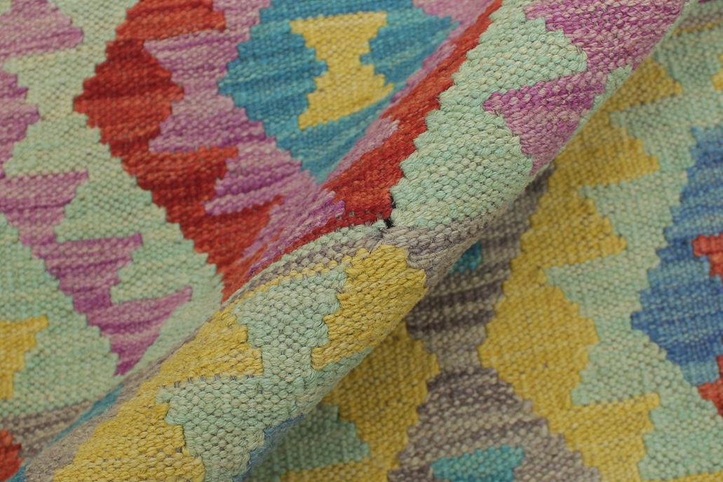Flat Weave Kilim, Antique, Navaho, Vintage, Handmade, Geometric Kilim Red Blue Hand-Woven Runner 100% Wool Area Rug 3 x 6