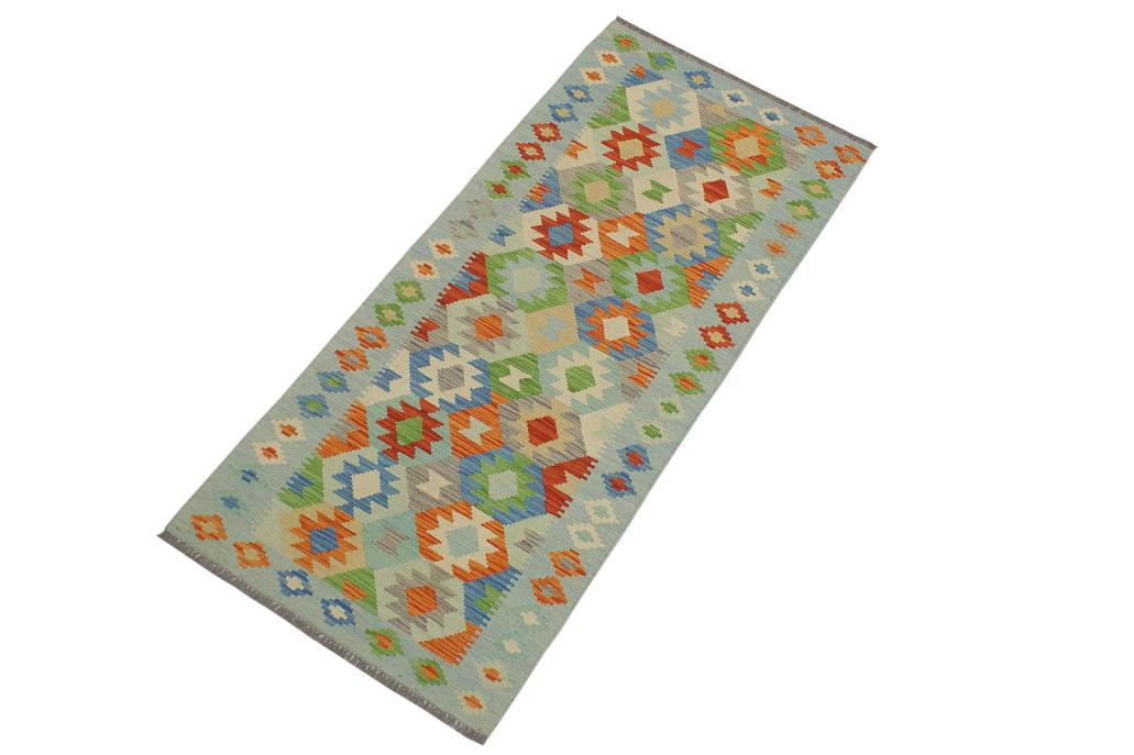 Flat Weave Kilim, Antique, Navaho, Vintage, Handmade, Geometric Kilim Rust Blue Hand-Woven Runner 100% Wool Area Rug 3 x 6