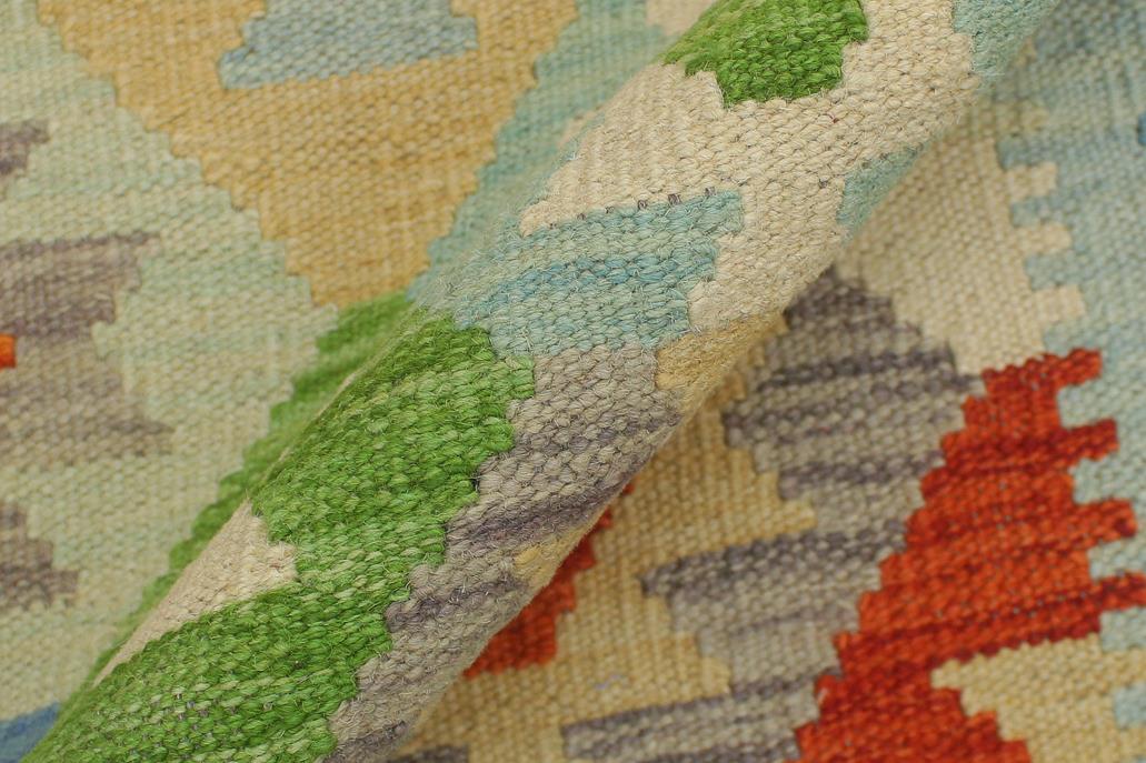 Flat Weave Kilim, Antique, Navaho, Vintage, Handmade, Geometric Kilim Rust Blue Hand-Woven Runner 100% Wool Area Rug 3 x 6