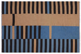 Flat Weave Kilim, Antique, Navaho, Vintage, Handmade, Modern Kilim Blue Brown Hand-Woven Rectangle 100% Wool Area Rug 6 x 8