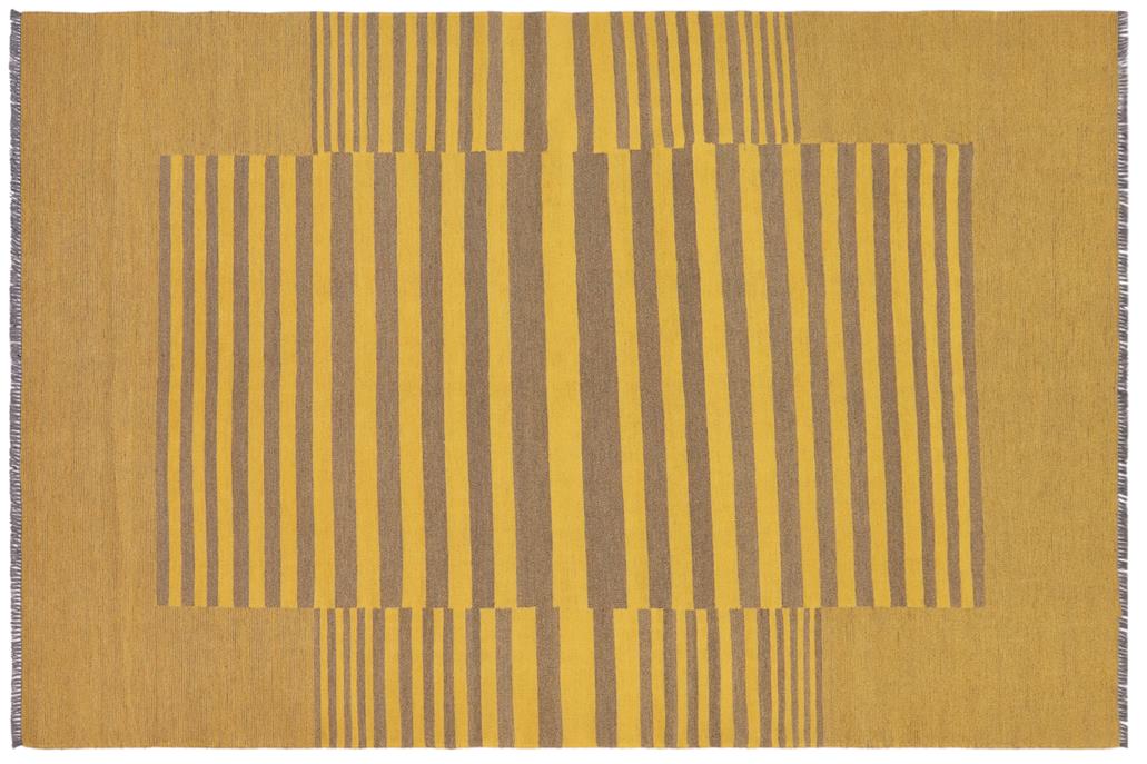 Flat Weave Kilim, Antique, Navaho, Vintage, Handmade, Modern Kilim Yellow Gray Hand-Woven Rectangle 100% Wool Area Rug 6 x 8