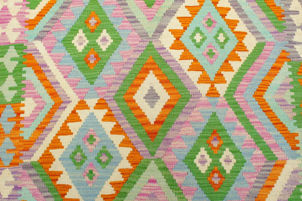 Flat Weave Kilim, Antique, Navaho, Vintage, Handmade, Geometric Kilim Orange Blue Hand-Woven Rectangle 100% Wool Area Rug 4 x 6
