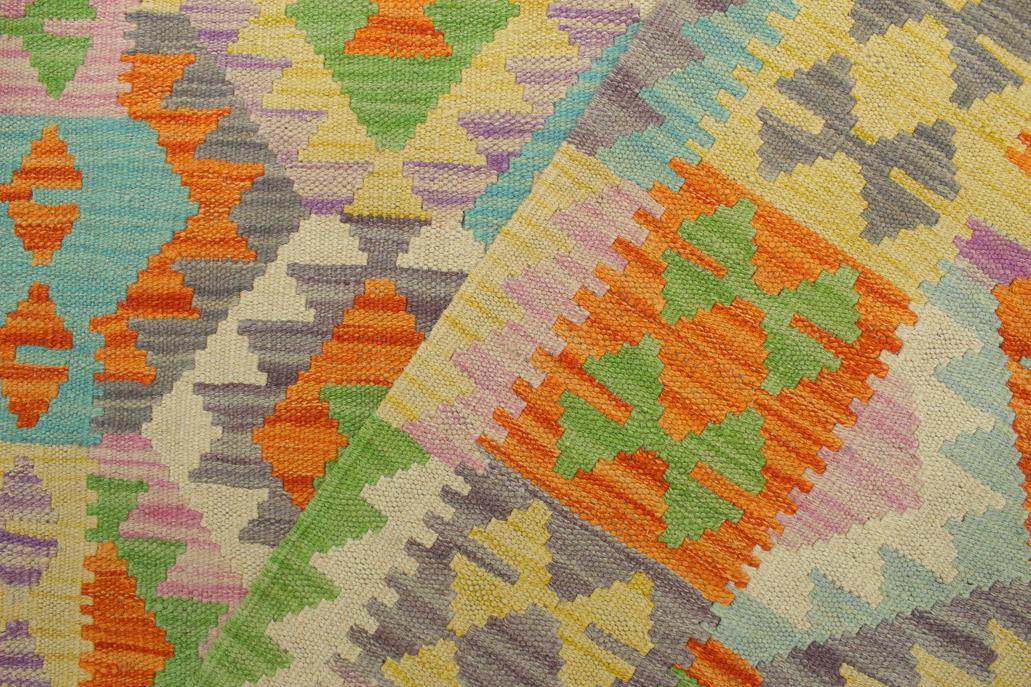 Flat Weave Kilim, Antique, Navaho, Vintage, Handmade, Geometric Kilim Orange Blue Hand-Woven Rectangle 100% Wool Area Rug 4 x 6