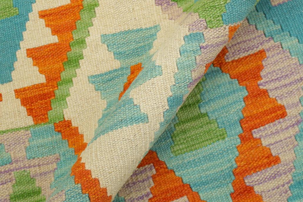 Flat Weave Kilim, Antique, Navaho, Vintage, Handmade, Geometric Kilim Blue Gold Hand-Woven Rectangle 100% Wool Area Rug 4 x 6