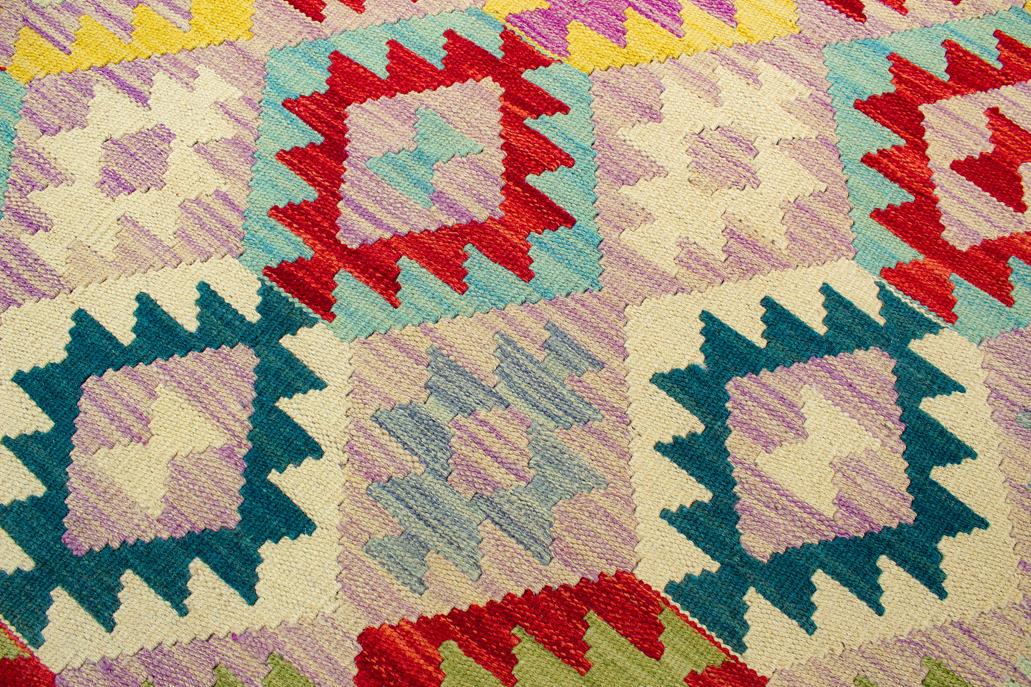 Flat Weave Kilim, Antique, Navaho, Vintage, Handmade, Geometric Kilim Beige Blue Hand-Woven Rectangle 100% Wool Area Rug 5 x 7