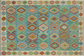 handmade Geometric Kilim Blue Beige Hand-Woven RECTANGLE 100% WOOL area rug 8 x 9