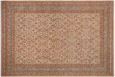 handmade Transitional Lahore Tan Lt. Green Hand Knotted RECTANGLE 100% WOOL area rug 10' x 14'
