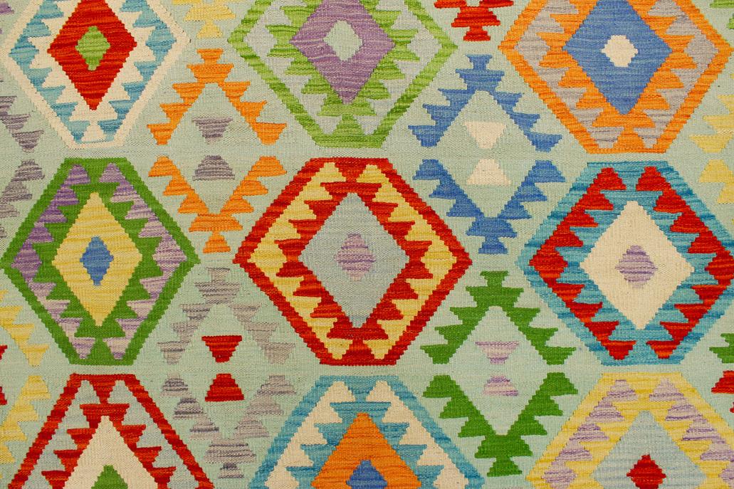 Flat Weave Kilim, Antique, Navaho, Vintage, Handmade, Geometric Kilim Blue Beige Hand-Woven Rectangle 100% Wool Area Rug 8 x 10